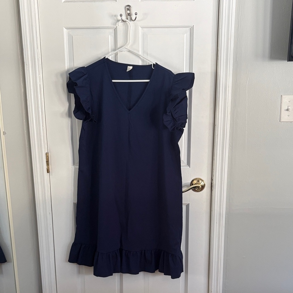 Navy Ruffle Sleeve Dress